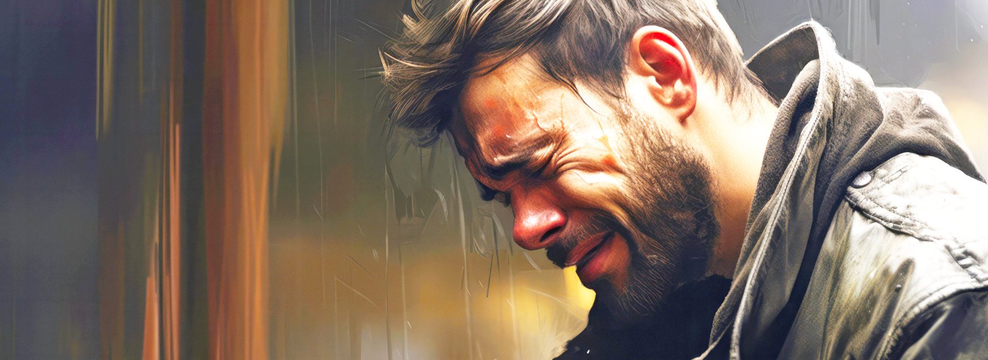 De man en zijn muur als het beschermende pantser dat gevoelens afschermt, opgebouwd uit zwijgen, afstand en ingeslikte emoties.