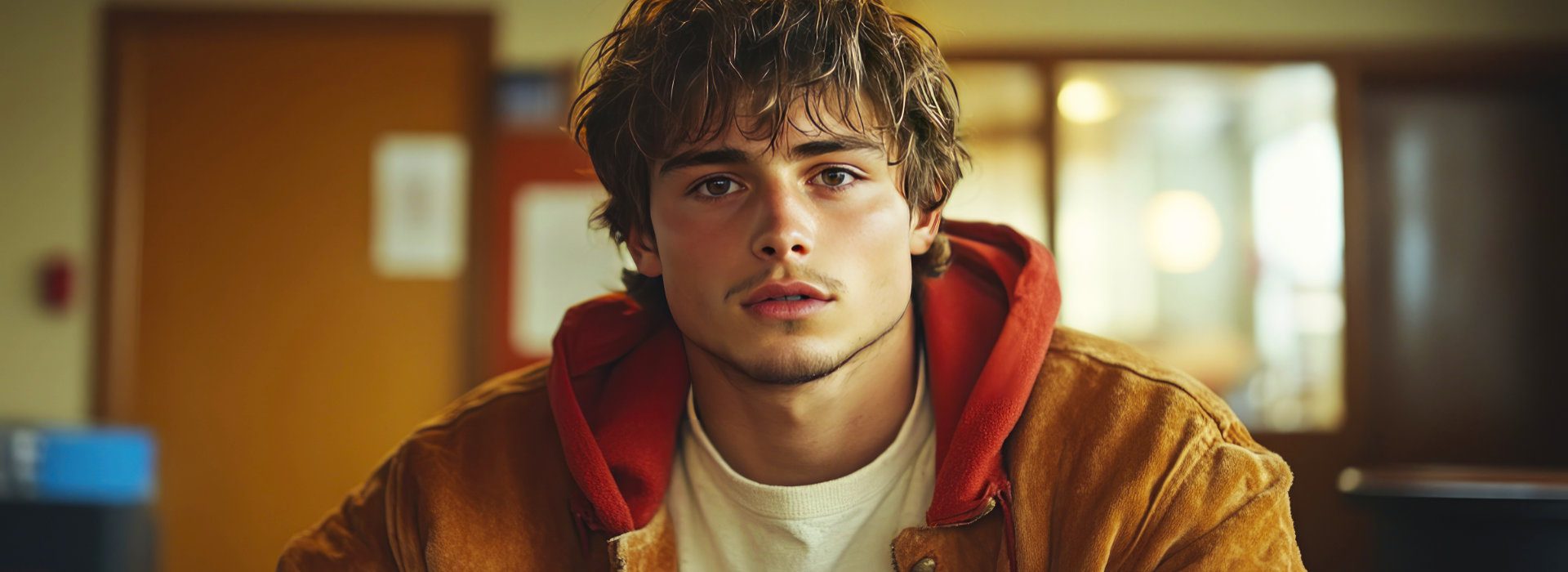 Jonge man met een zoekende blik, stil moment van reflectie. 