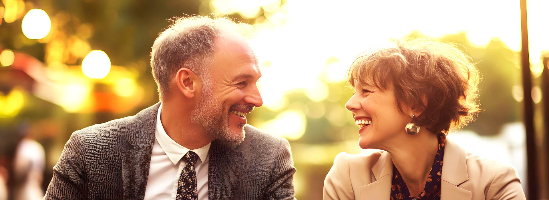 Daten vraagt lef en doorzettingsvermogen - verbinding aangaan ondanks twijfel - Coach Freek, 30 jaar ervaring in coaching. Man en vrouw zitten tegenover elkaar met koffie en lachen tijdens een gesprek.