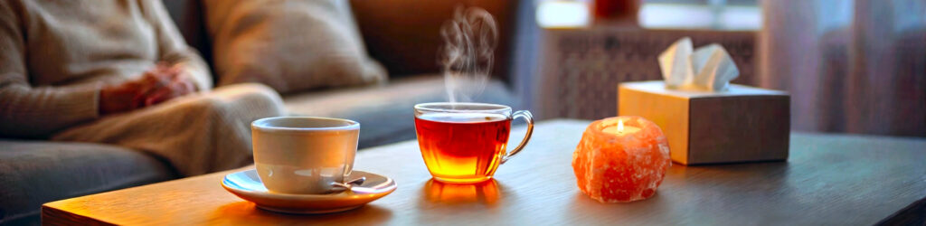 Koffie en thee in een rustige gespreksomgeving, als uitnodiging voor een kennismakingsgesprek bij Spreek met Freek.